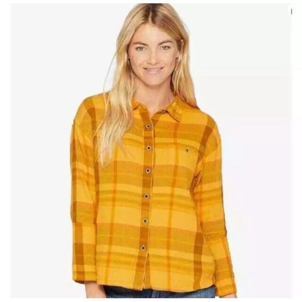 Prana Fillary Button Down Top Button Up Shirt Yel… - image 1